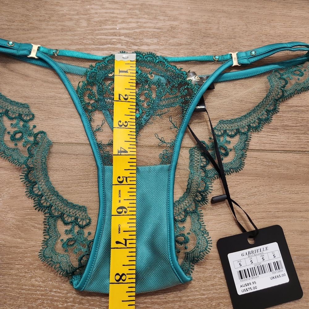 💋SET💋 Honey Birdette Gabrielle Emerald 32DD Brief Panty Small + Garter S NWT - Picture 12 of 12